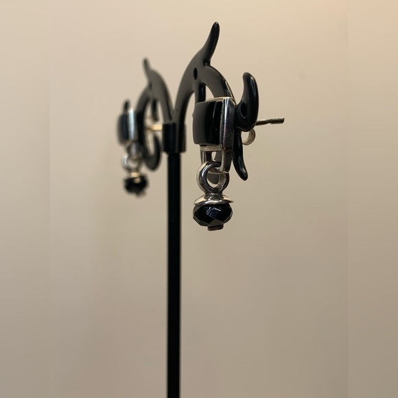 Silpada Rare VHTF Sterling Silver Square Onyx w/Faceted Onyx Bead Post Earrings - Picture 8 of 12